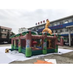Playground Jungle Theme Inflatable Amusement Park Jumping Castle With Slide