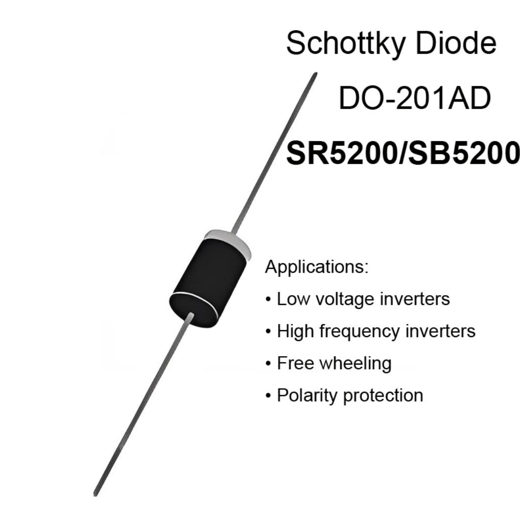 SR5200 / SB5200 Schottky Diode 5A 200V DO-201AD – High Efficiency