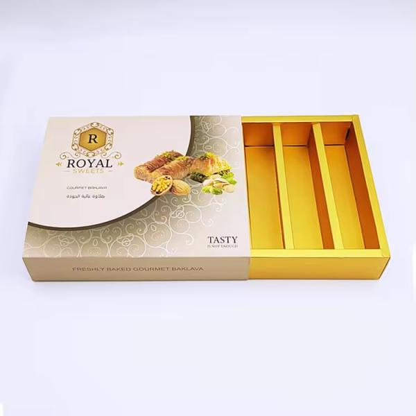 Excellent Service Custom Slide Open Sweet Gold Paperboard Boxes Packaging for Baklava