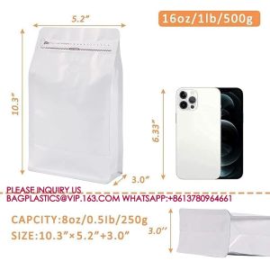 Flat Bottom Coffee Pouches With Degassing Valve, Food Storage Bags With