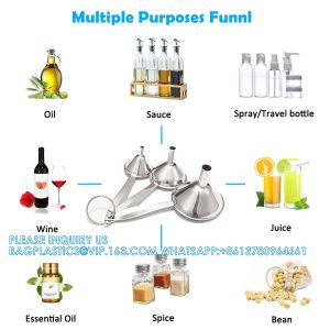 Funnels For Filling Bottles, 3 Pcs Stainless Steel Kitchen Funnel Set With Long
