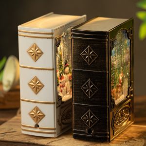 Christmas Musical Snow Globe Book Light Rotating LED Night Light With Music Box