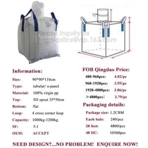 Totally virgin pp material 1 ton woven jumbo big bags FIBC big bag for sand,High