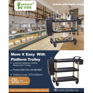 Three Tier Dinning Folding Flatbed Trolley Silent Robust 120KG Load