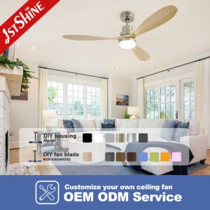 OEM 110v Solid Wood Smart Ceiling Fan Color Changing Led Light AC Motor