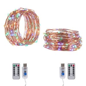 Festive outdoor copper string light 10m 20m remote control timing battery USB