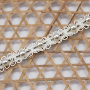 KJ20020 Crochet Braided Pearl Ribbon Trim 10mm
