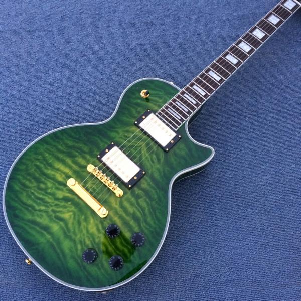 Quality Chibson custom LP electric guitar, Green Flame Maple Top electric guitar with Gold hardware for sale