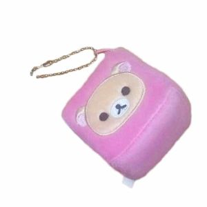 Square Pink Bear Plush Keychain Stuffed Doll Pendant Widgets Customize