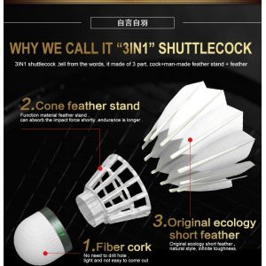 Hybrid 3 In 1 Shuttlecock Goose Feather Durable Badminton
