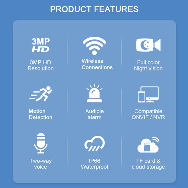 HD 3MP Night Vision Outdoor Waterproof CCTV PTZ Camera Home Security IP Camera Wireless Network Cam Wifi Camera