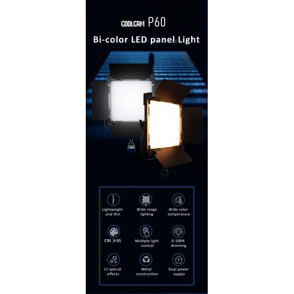 Aluminum Frame Bi-Color LED Photo Studio Lights 60W COOLCAM P60
