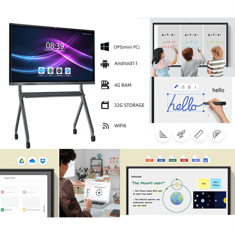 Android System 13 Interactive Flat Panel with 6 Array Mic Built In and 4mm Tempered Glass for Professional Environments