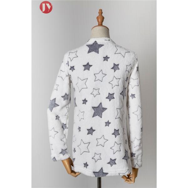 Ladies Embossed Star Soft Bathrobe Autumn Winter Pajamas Long Sleeve Flannel Fleece Nightwear Set