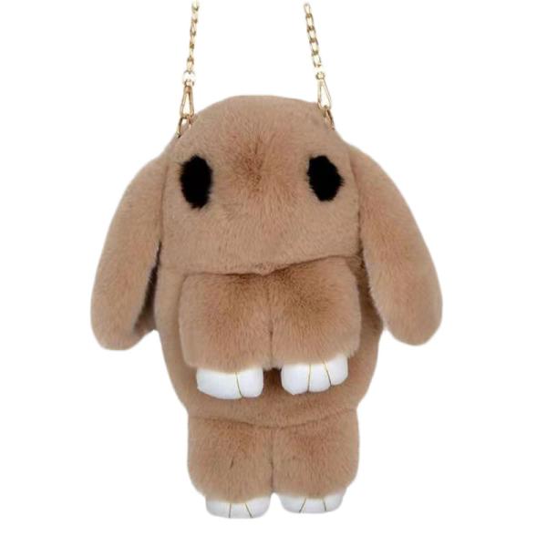 Quality Light Brown Slung Plush Rabbit Backpack Rex Rabbit Bunny Plush Bag for sale