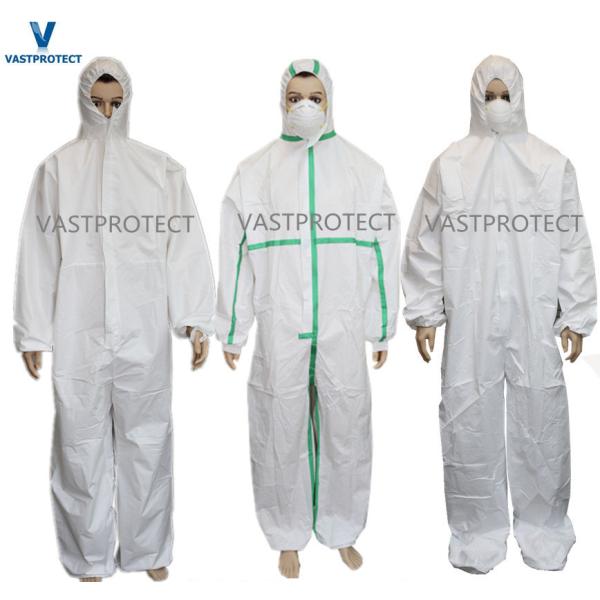 Disposable Type 5 6 Coveralls with Sealed Seam Zipper Front Hood Elastic Cuffs