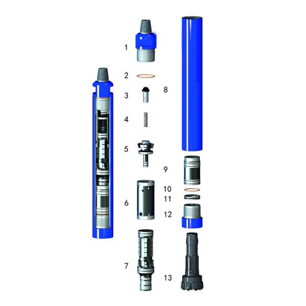 HD65A Hammer DTH Spare Parts , Out Cylinder / Piston / Top Sub Rock Drilling Tools