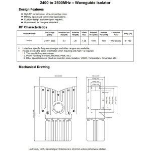 Uhf 2450mhz Wr340 Bj26 Rf Waveguide Isolator Customized Microwave Components