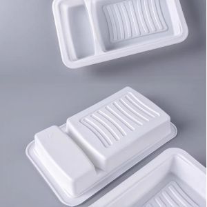 Leak Proof Disposable White PP Thickened 2 Cavity Plastic Salmon And Seafood
