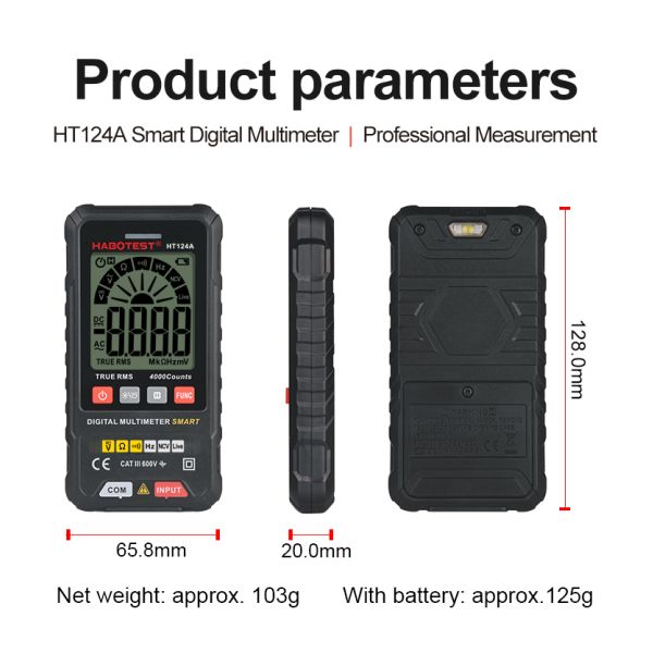 Professional True RMS Digital Multimeter with 600V Measuring Voltage and Data Hold Function