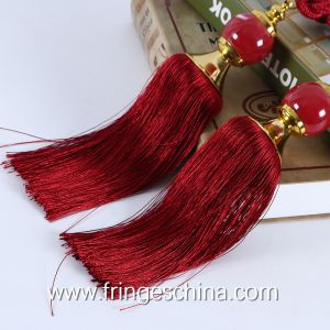 Delicate custom long tassel fringe trimming for curtain attractive tieback hanging ball