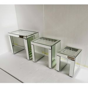 Sparkly Set of 3 Mirrored Floating crystal Nesting Table 3 pieces