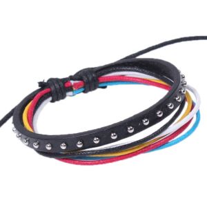 Metal studs leather bracelets with multi strings cords, free size leather