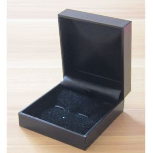 China Rectangular Black Plastic Cufflink Boxes wrapped in Leatherette paper on sale
