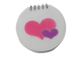Circle shape Transparent plastic cover with heart image Personalised Notepad