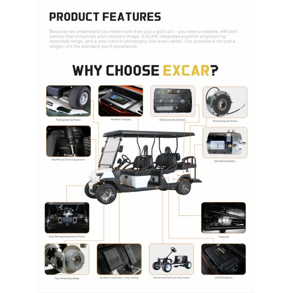 Electric Golf Car 48V 4 Seaters with Adjustable Inductive Accelerator and Aluminum Chassis for Performance and Durability