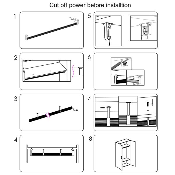 SILVER LED Driver/Battery Wardrobe Hanging Rob PIR Sensor 1500mm Cable A3170/A3370