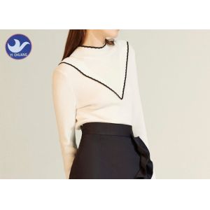 Stand Collar Fake V Neck Womens Knit Pullover Sweater Contrast Color Edge Top