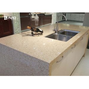 Beige Glossy Polished Quartz Stone Countertops , Solid Surface Quartz Kitchen