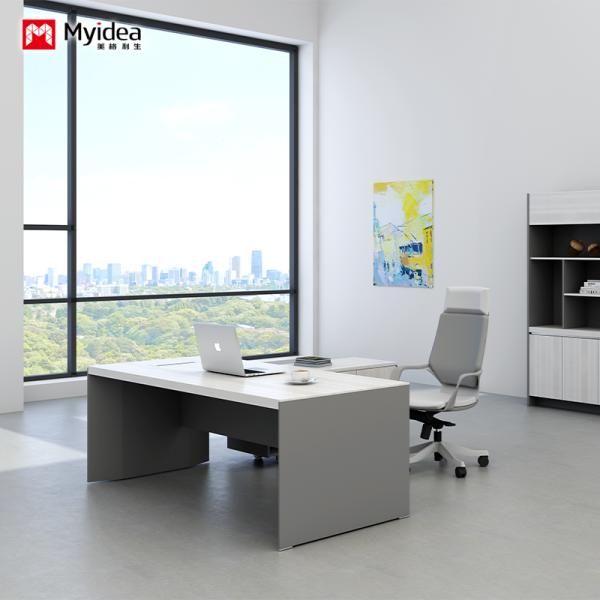 Quality customization white baking paint process office desk，modern and fashionable boss desk，office furniture，computer desk for sale