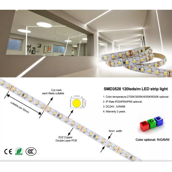 SMD 3528 High CRI LED Strip Lights 120 Leds Per Meter 3000K Warm White