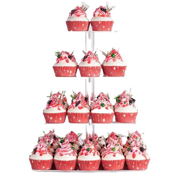 4-layer square acrylic Cupcake display rack LED light string pastry dessert service plate is suitable for Birthday wedding party