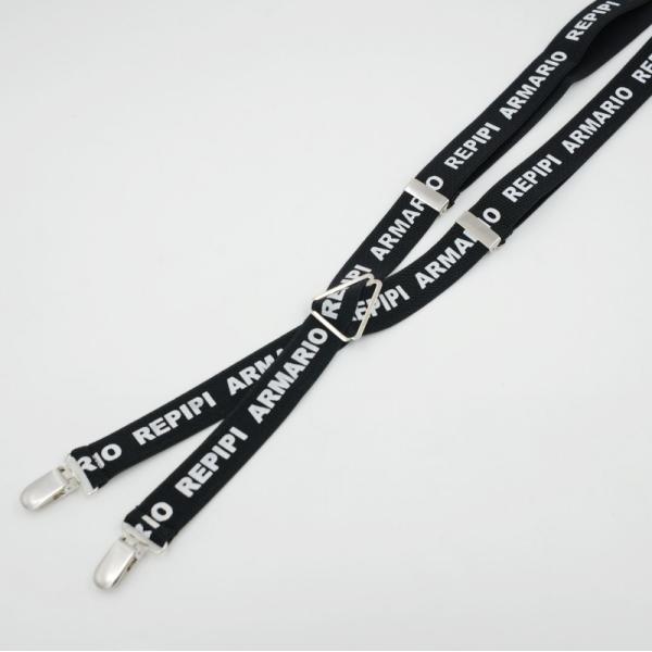 Brace Elastic Strap Clip 2.5cm 4 Button Black Leather Suspenders