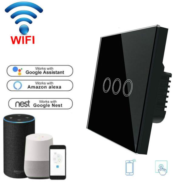 Quality Wireless Touch Switch  EU Standard 3 Gang Wifi Control Switch APP Control Wifi Light Switch Smart Light Switch for sale