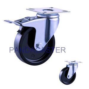 Polypropylene Black Cart Wheel Casters , 4 Inch Swivel Casters With Brake