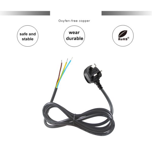 3-Core British Plug Power Cord 0.75mm² to 1.5mm² Pre-Stripped Tinned