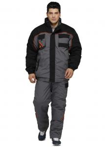 Wholesale Gery / Black Mens Winter Work Coveralls With Reflective Tape 65% Poly 35% Cotton 260gsm from china suppliers