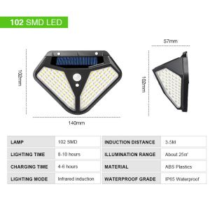 PIR Motion Sensor 3.7Volt SMD2835 Solar Powered LED Wall Light