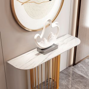 Titanium Gold Marble Top Console Table With Metal Base White