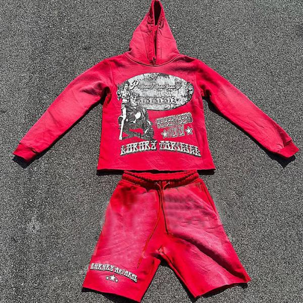 Custom Vintage Sun Faded Hoodie and Short Sets Tracksuit Raw Hem Jogger Sweatsuit Cut Edge Acid Wash Hoodies and Shorts Set Men