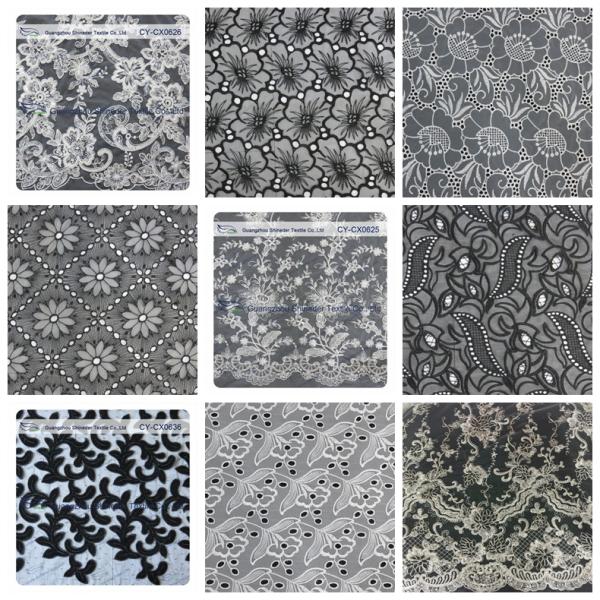 Heavy Three Color Embroidered Crochet Lace Fabric / Dressmaking Fabric