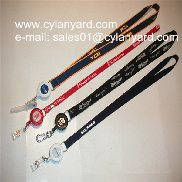 Quality Id badge neckstrap with epoxy dome retractable pull reel, for sale