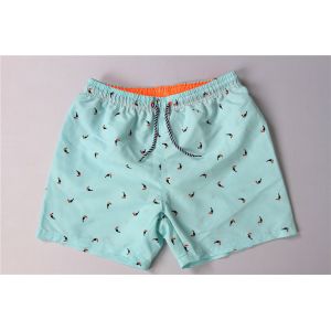 Contrast Color Waistband Hawaiian Print Swim Trunks With Mesh Brief