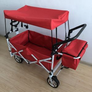 Utility Wagon Folding Cart 8 Inch Foldable Beach Trolley With Canopy 600D Oxford