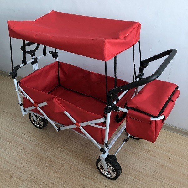 Utility Wagon Folding Cart 8 Inch Foldable Beach Trolley With Canopy 600D Oxford