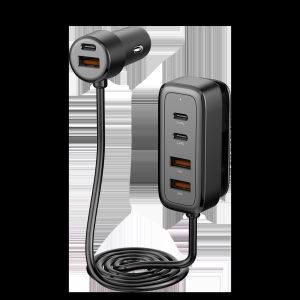 Multi Port ABS Fast Charging Car Charger With Extension Cord 120W Lighter Switch